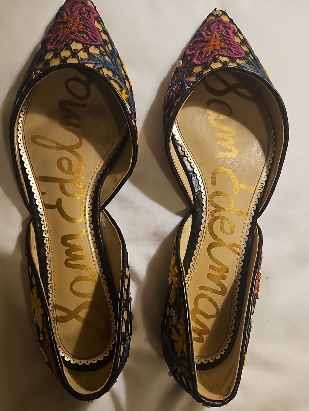 Sam Edelman Multicolor Pointed Toe D'Orsay Flats - Floral Embroidered